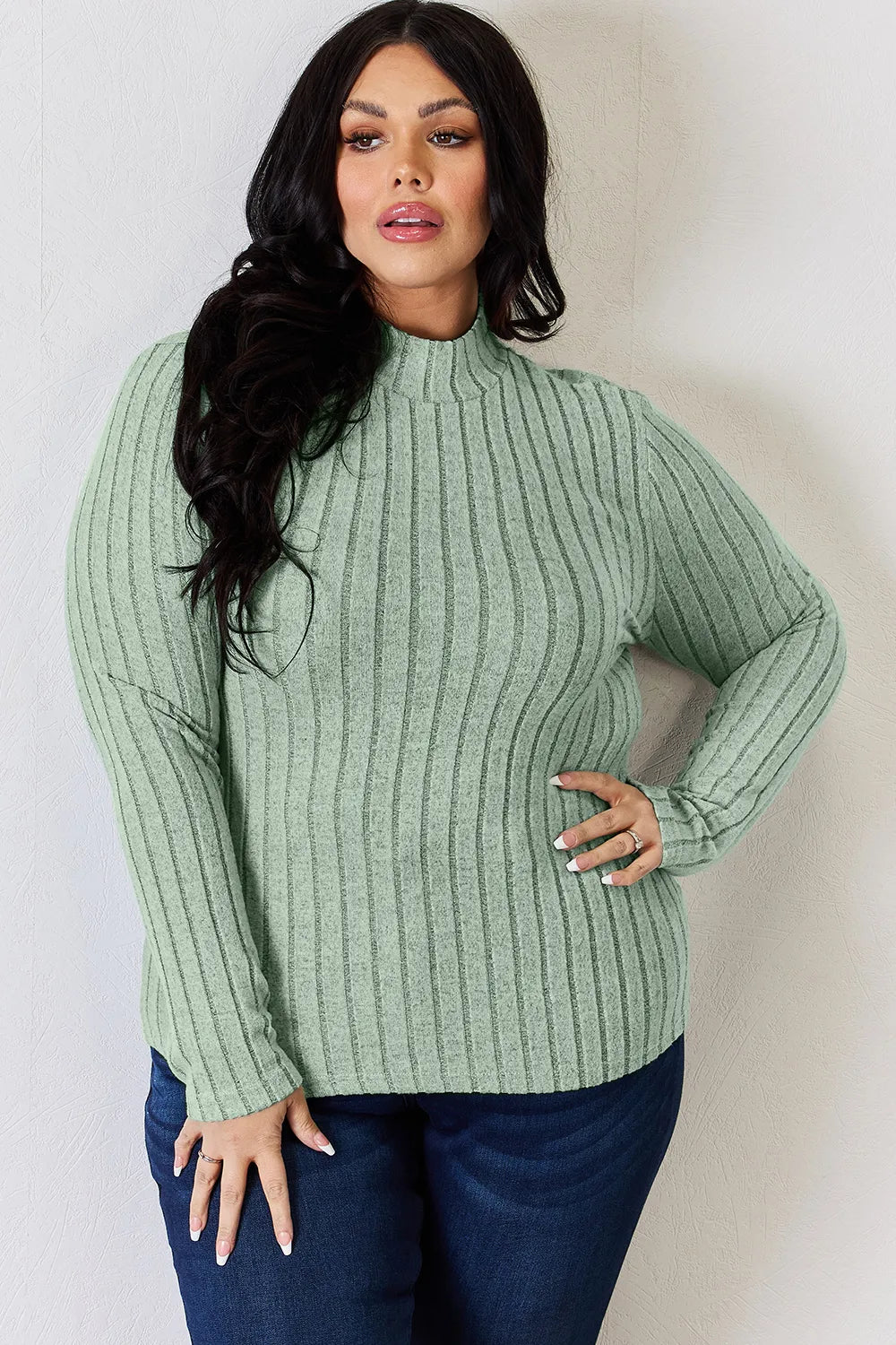BASIC BAE RIBBED MOCK NECK LONG SLEEVE T-SHIRT Long Sleeve Top