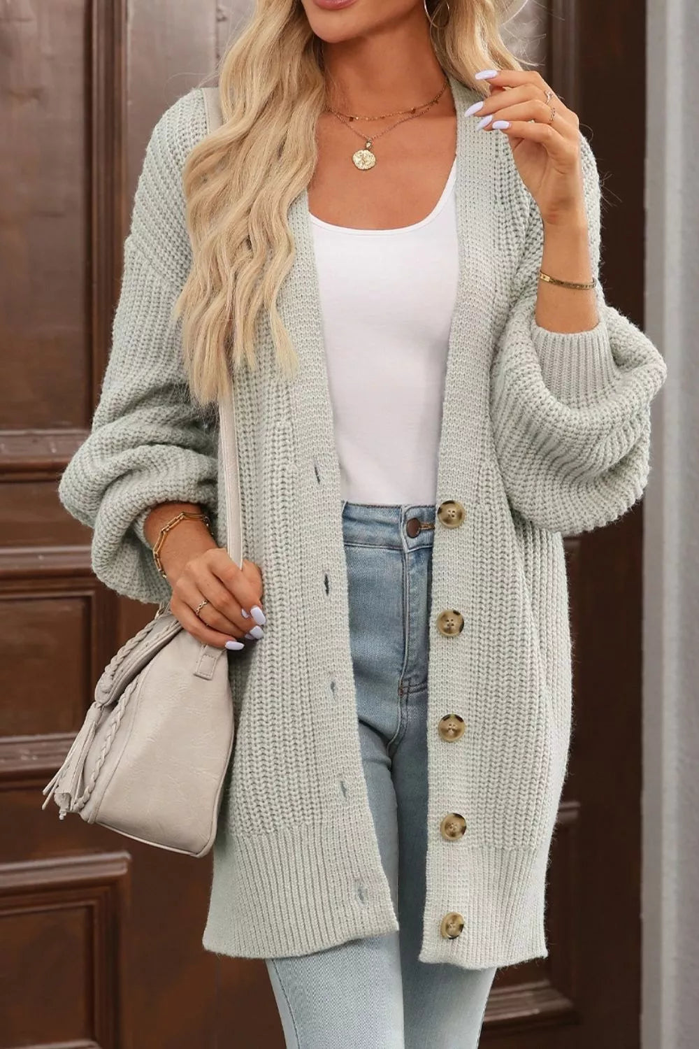 CHUNKY KNIT BUTTON-DOWN CARDIGAN Cardigan
