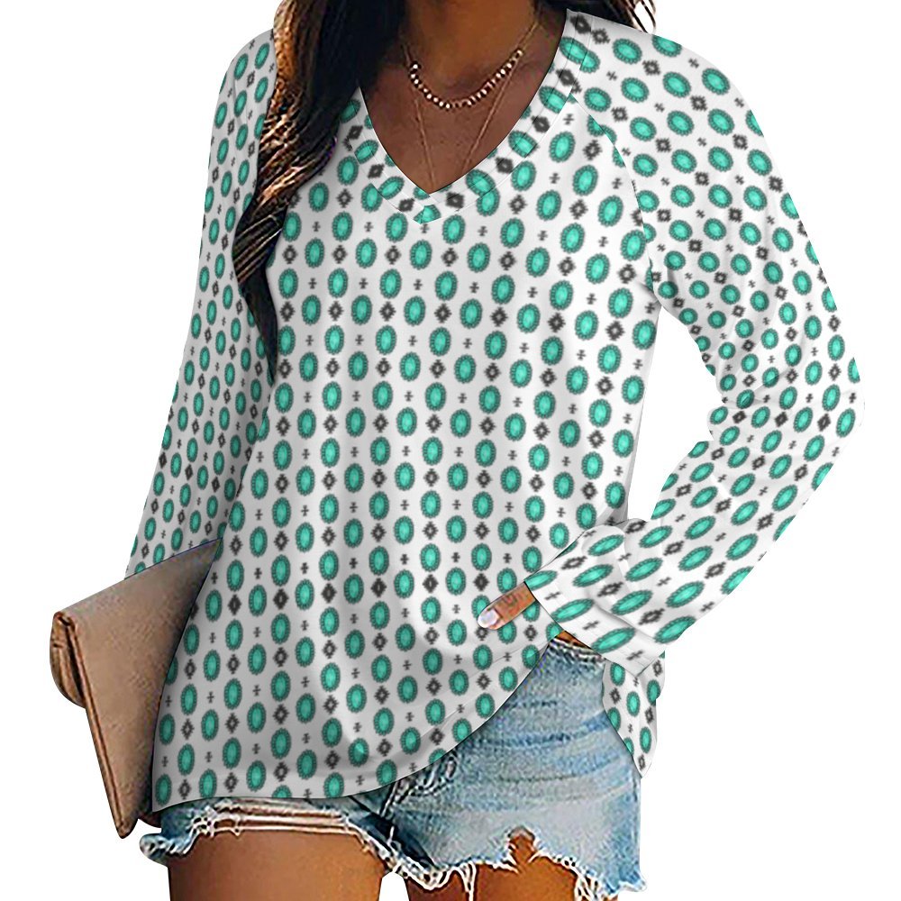 RANCH TURQUOISE CONCHO LONG SLEEVE TOP Fashion Top