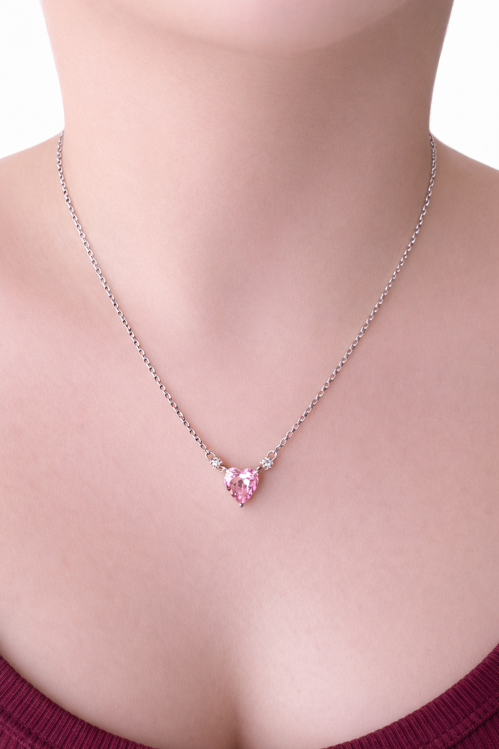 CHARLOTTE PINK CRYSTAL HEART NECKLACE - 18" Necklace