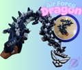 Toy dragon with USAF branding on a light blue background