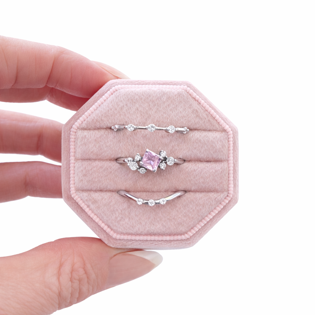 BLUSH BLOOM DAINTY 3-PIECE RING STACK - SILVER RING