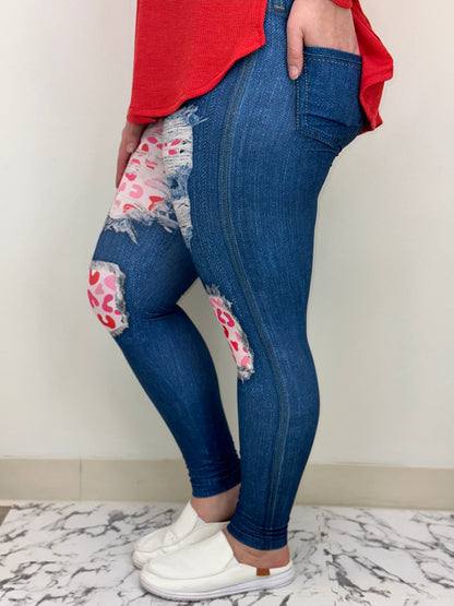 Love Blue Denim Leggings w/ Butt Pockets