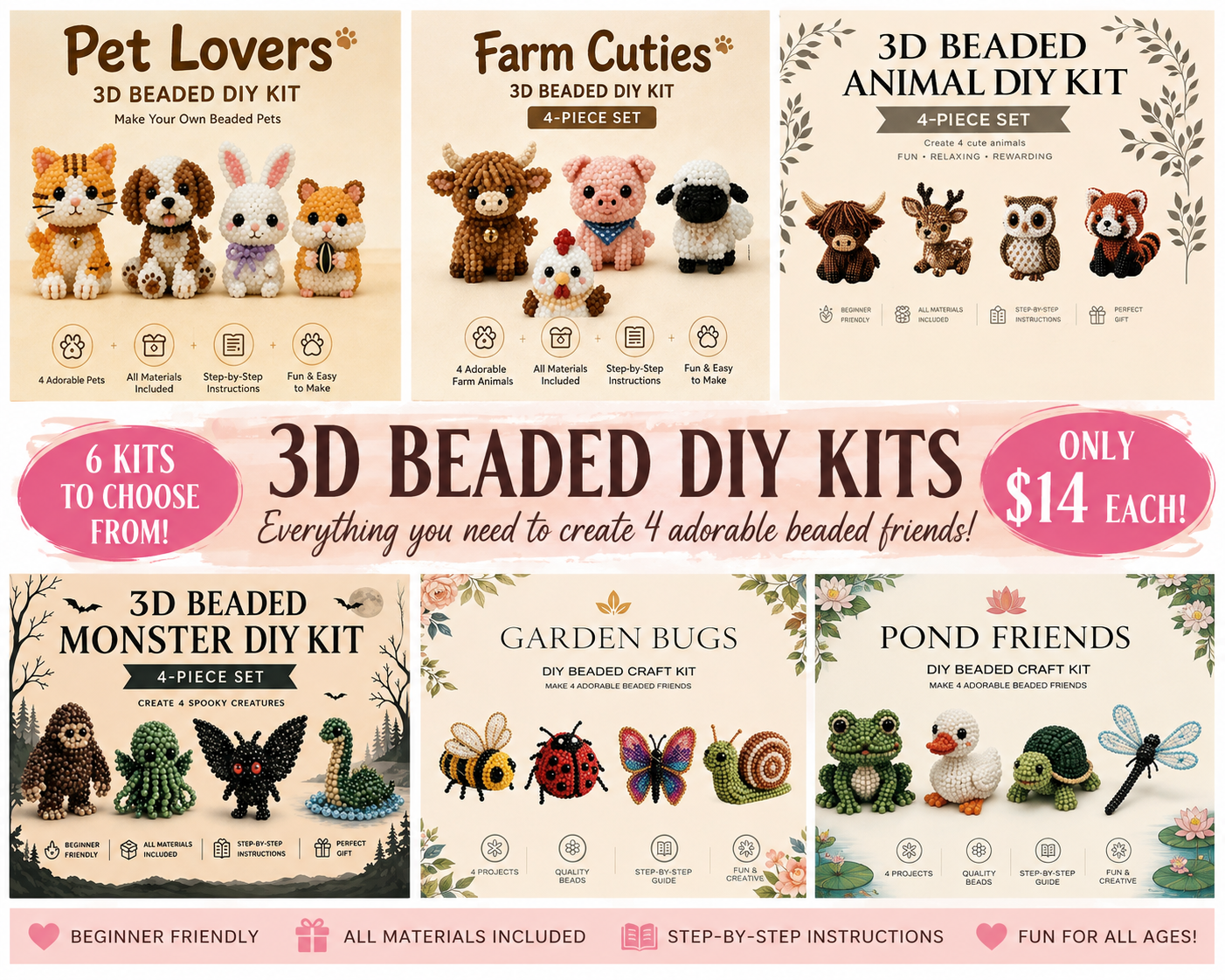3D BEADED DO IT YOURSELF CRAFT KITS - FOR ALL AGES CRAFT