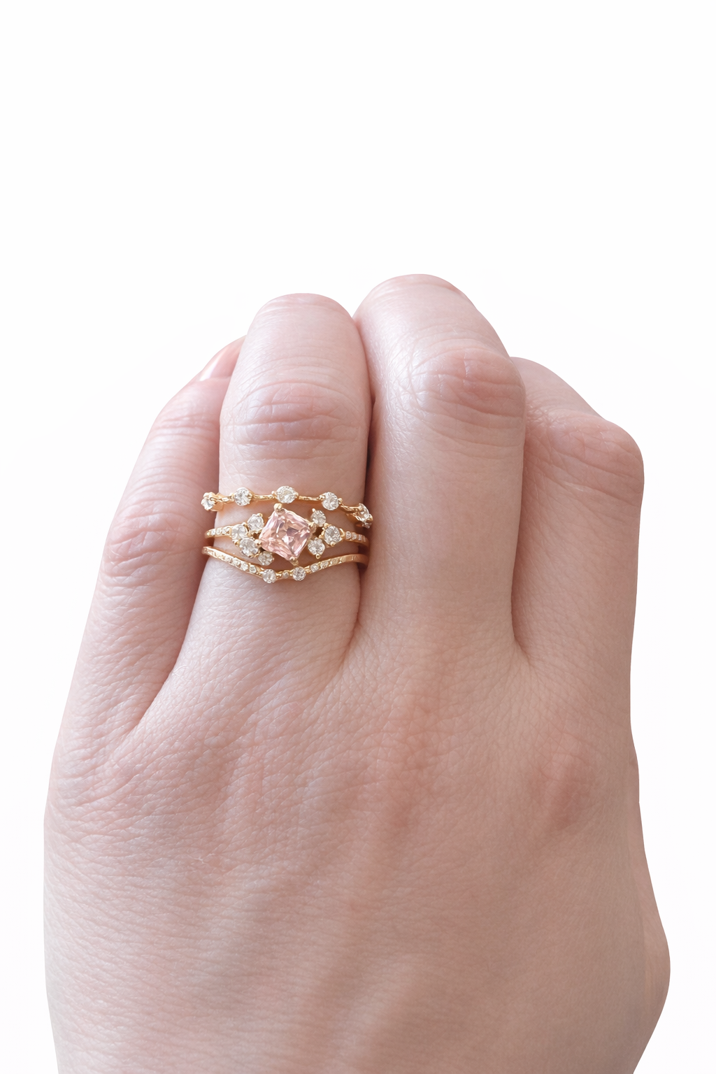 BLUSH BLOOM DAINTY 3-PIECE RING STACK - GOLD RING