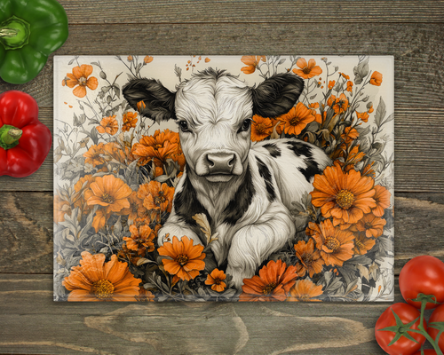 Baby Dairy Cow Glass Cutting Board cutting board