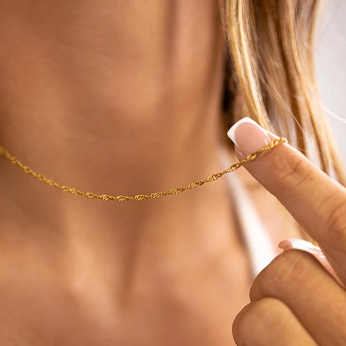 18K GOLD PVD STAINLESS STEEL SINGAPORE CHAIN NECKLACE Necklace