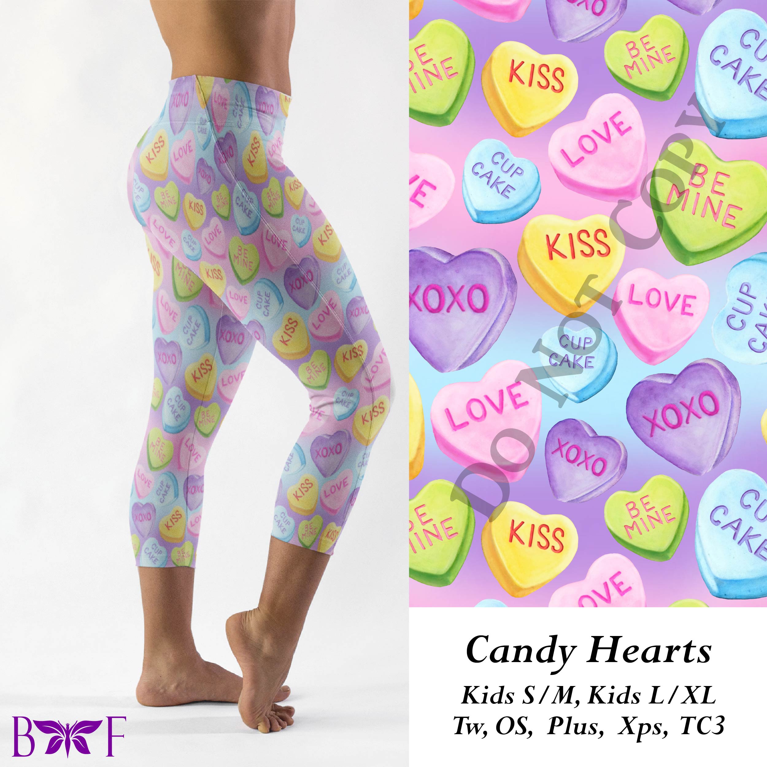 Candy Hearts leggings, capris, full and capri length loungers and joggers