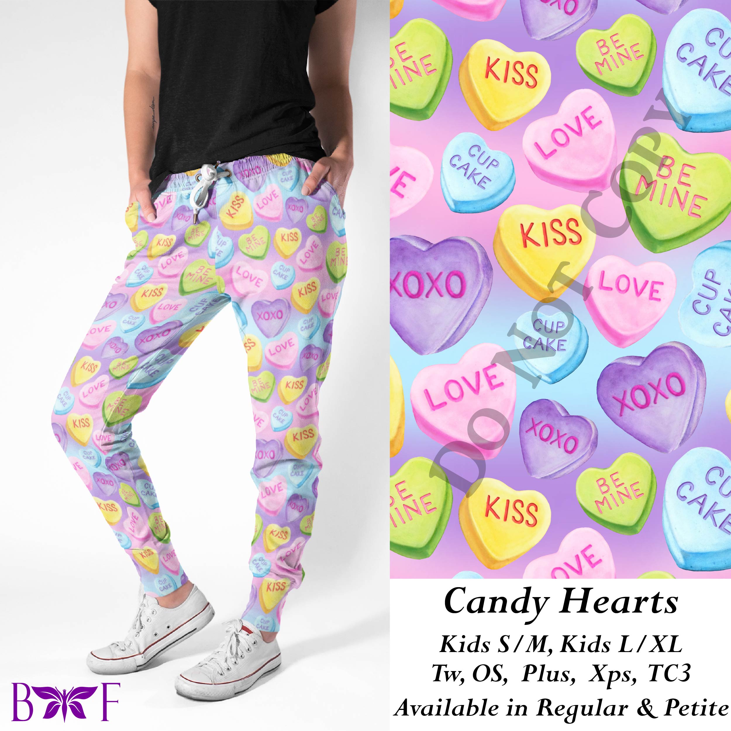 Candy Hearts leggings, capris, full and capri length loungers and joggers