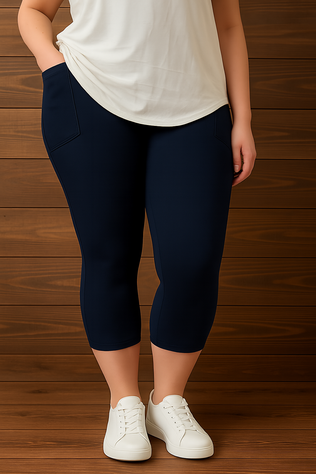 SOLID NAVY POCKET CAPRI LEGGINGS capri