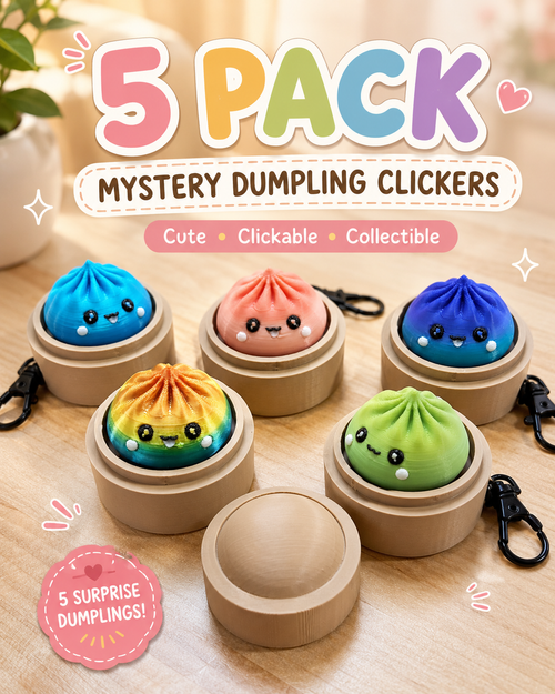 5 PACK MYSTERY FIDGET CLICKER DUMPLING KEYCHAINS- 3D PRINTED sensory toy