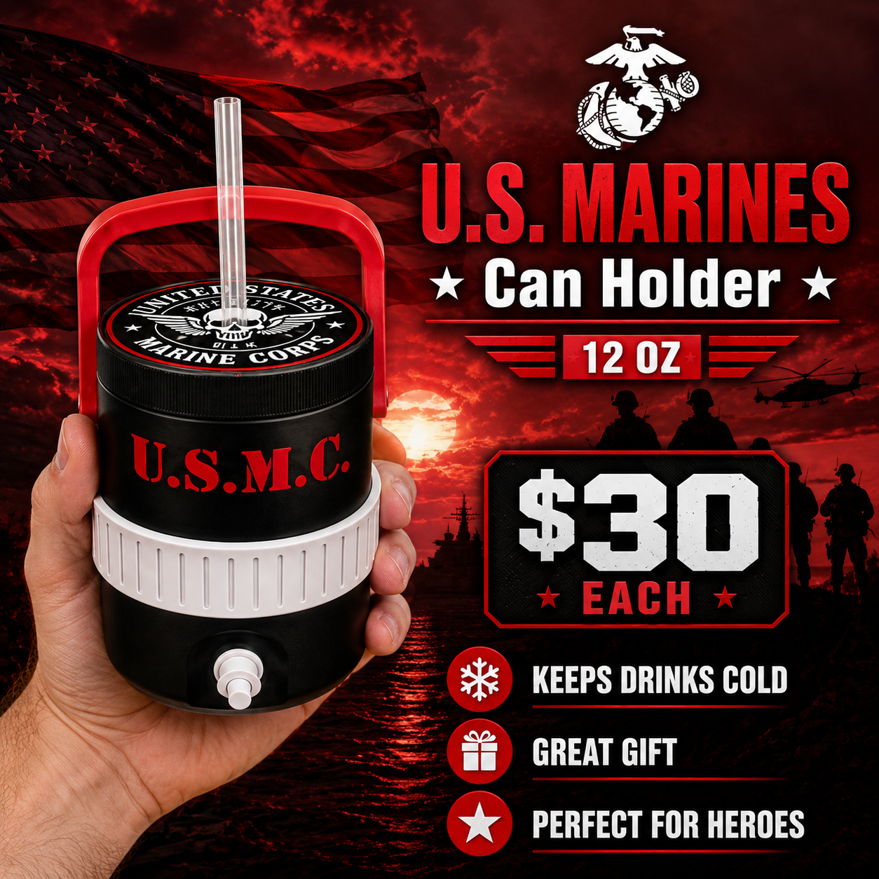 MILITARY BRANCH-3D PRINTED CUSTOM 12 OUNCE CAN HOLDERS 3D Printing