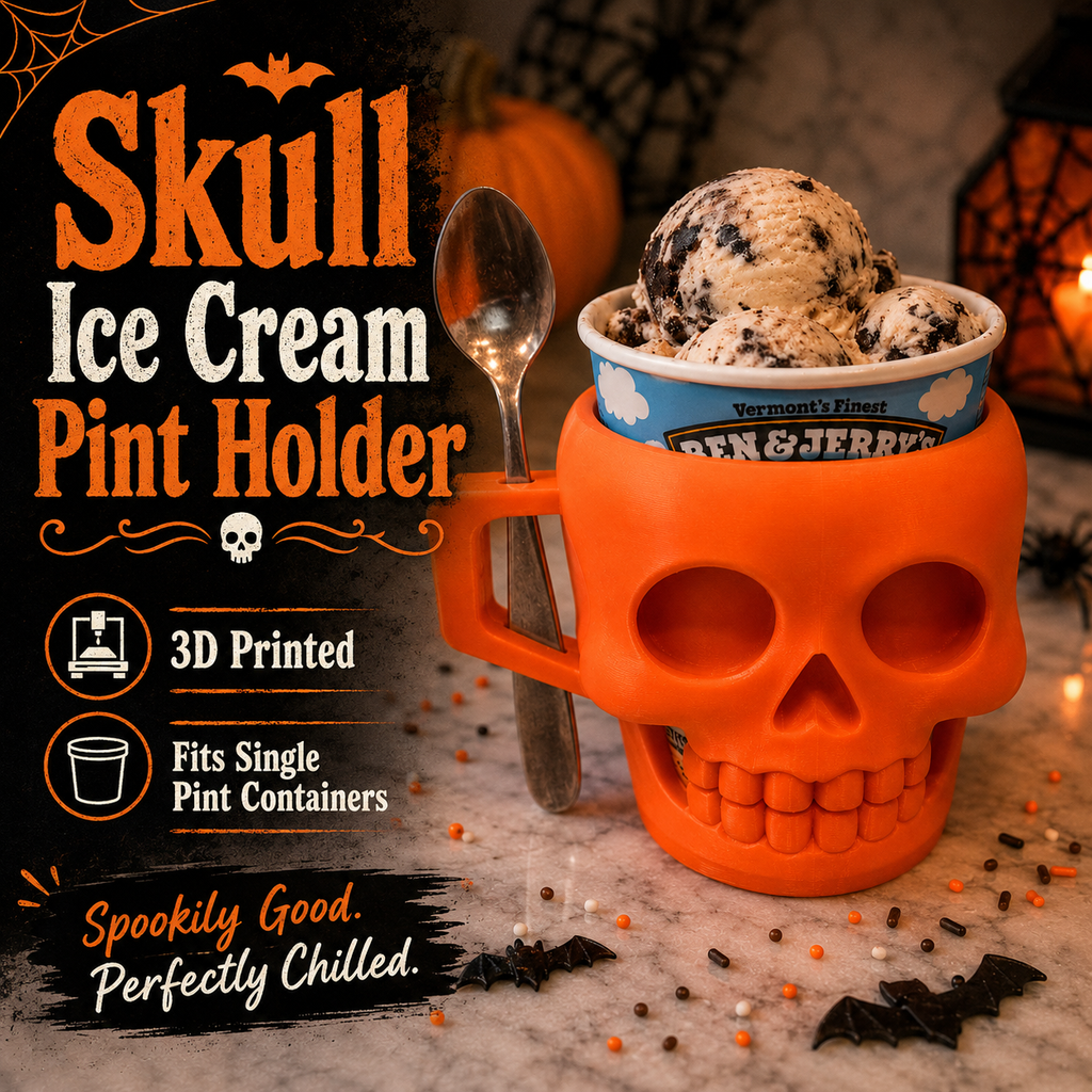 SKULL-3D PRINTED ICE CREAM PINT HOLDER 3D Printing