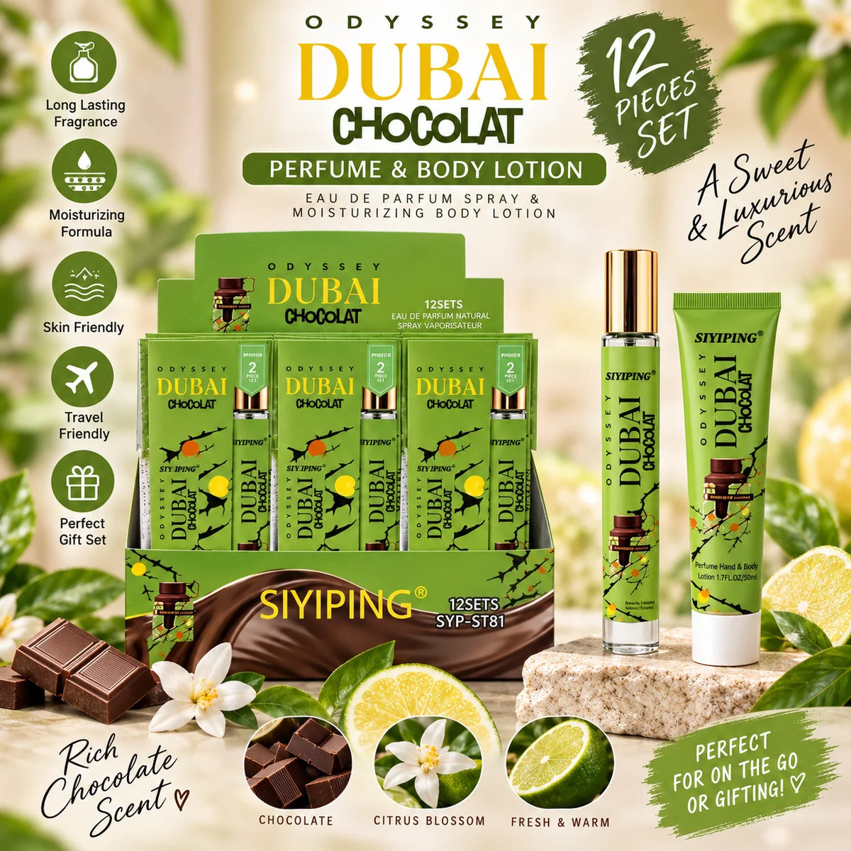 ODYSSEY DUBAI CHOCOLAT 2 PIECE LOTION AND PERFUME SET | PERFECT GIFT FOR TRAVELERS PERFUME