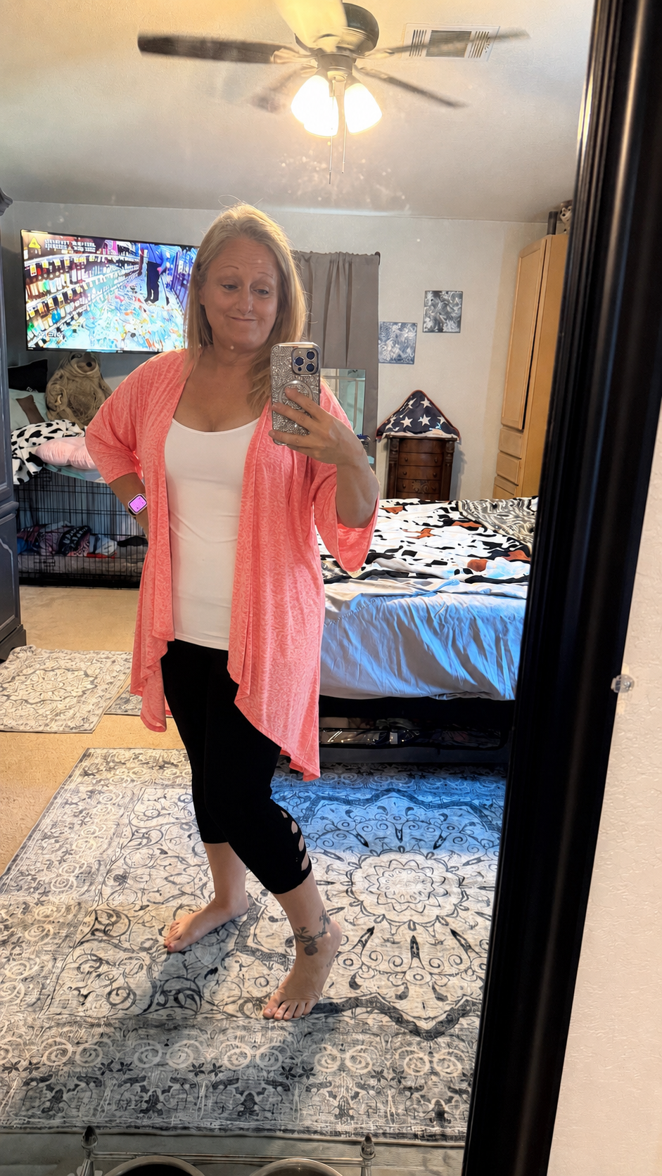 CORAL 3/4 SLEEVE BURNOUT CARDIGAN Cardigan