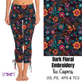 Dark Floral Embroidery Side Tie Capris