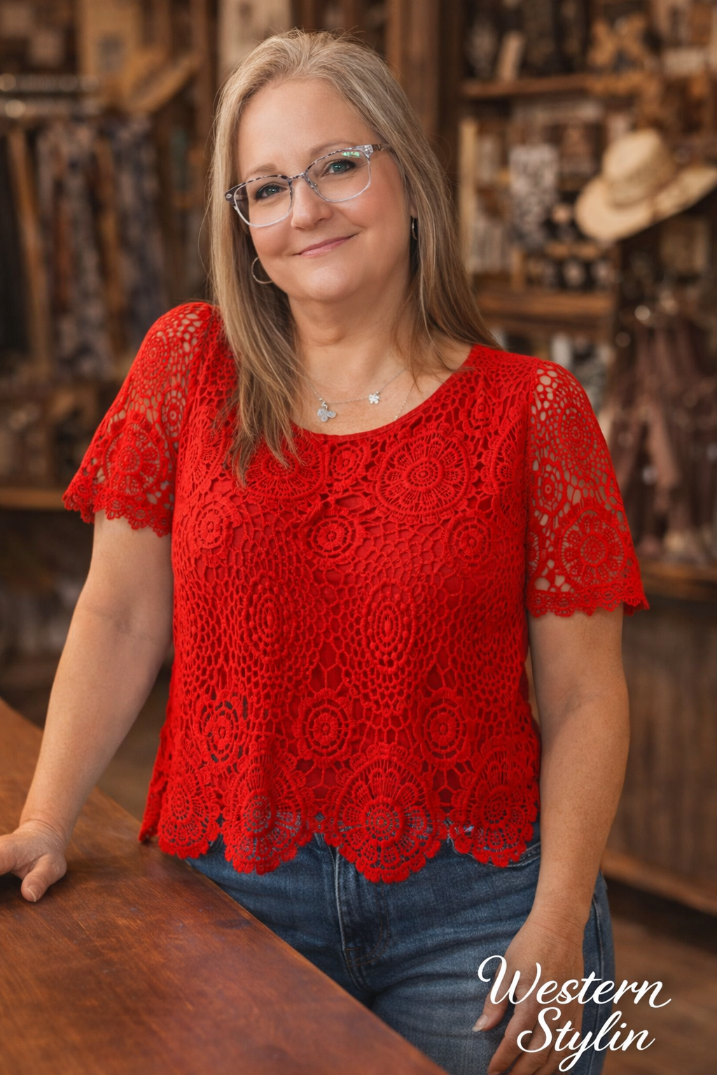 LACE SHORT SLEEVE BLOUSE - SO MANY GOOD COLORS Tops