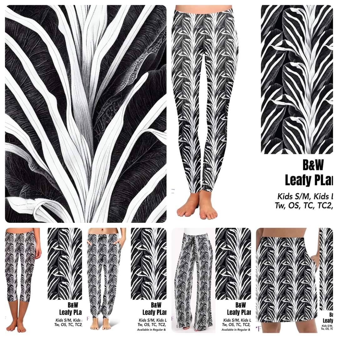 B&W Leafy Plants skorts with pockets