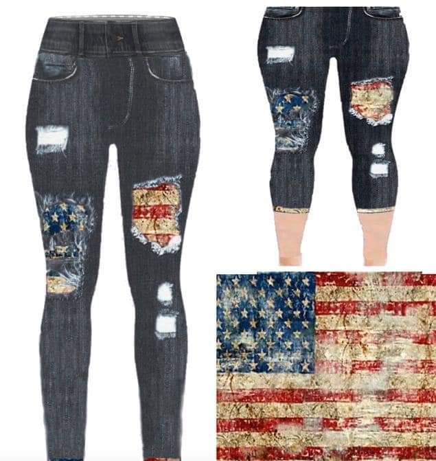 AMERICA BLACK FAUX DENIM LEGGINGS AND CAPRI WITH POCKETS