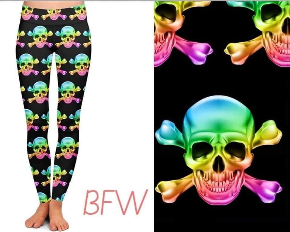 RAINBOW SKULLS LEGGINGS AND BIKE SHORTS WITH POCKETS