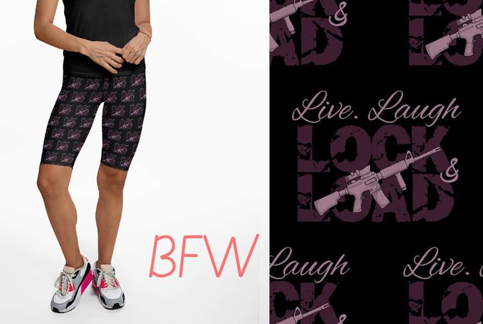 LIVE, LAUGH, LOCK & LOAD WITH POCKETS LEGGINGS, CAPRIS, SHORTS