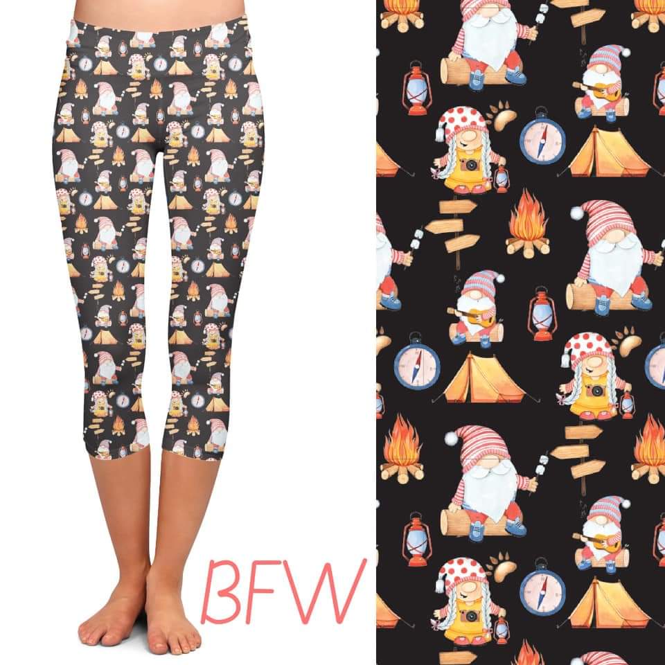 CAMPING GNOMES LEGGINGS, CAPRIS, AND SHORTS WITH POCKETS