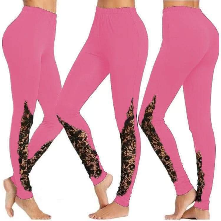 SOLID LACE PANEL LEGGINGS WITH POCKETS