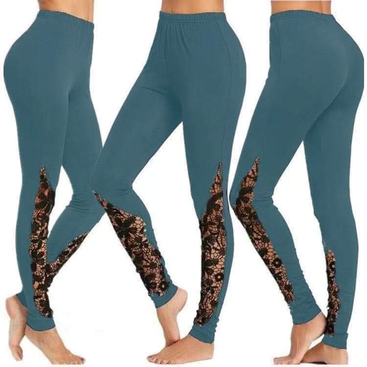 SOLID LACE PANEL LEGGINGS WITH POCKETS