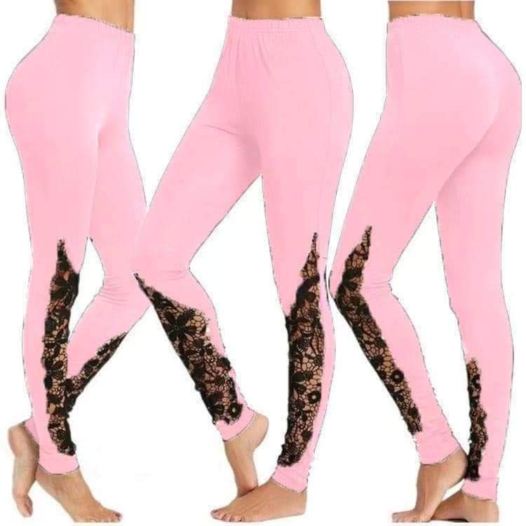 SOLID LACE PANEL LEGGINGS WITH POCKETS
