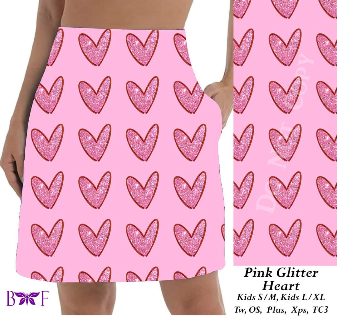 PINK GLITTER HEART SKORT