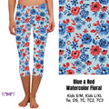 Blue & Red Watercolor Floral Capris with pockets