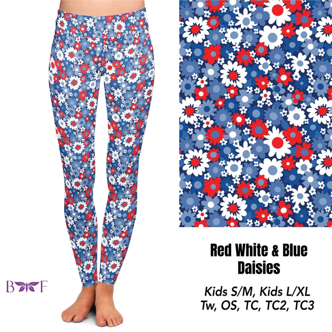 Red White and Blue Daisies Capris and skorts with pockets