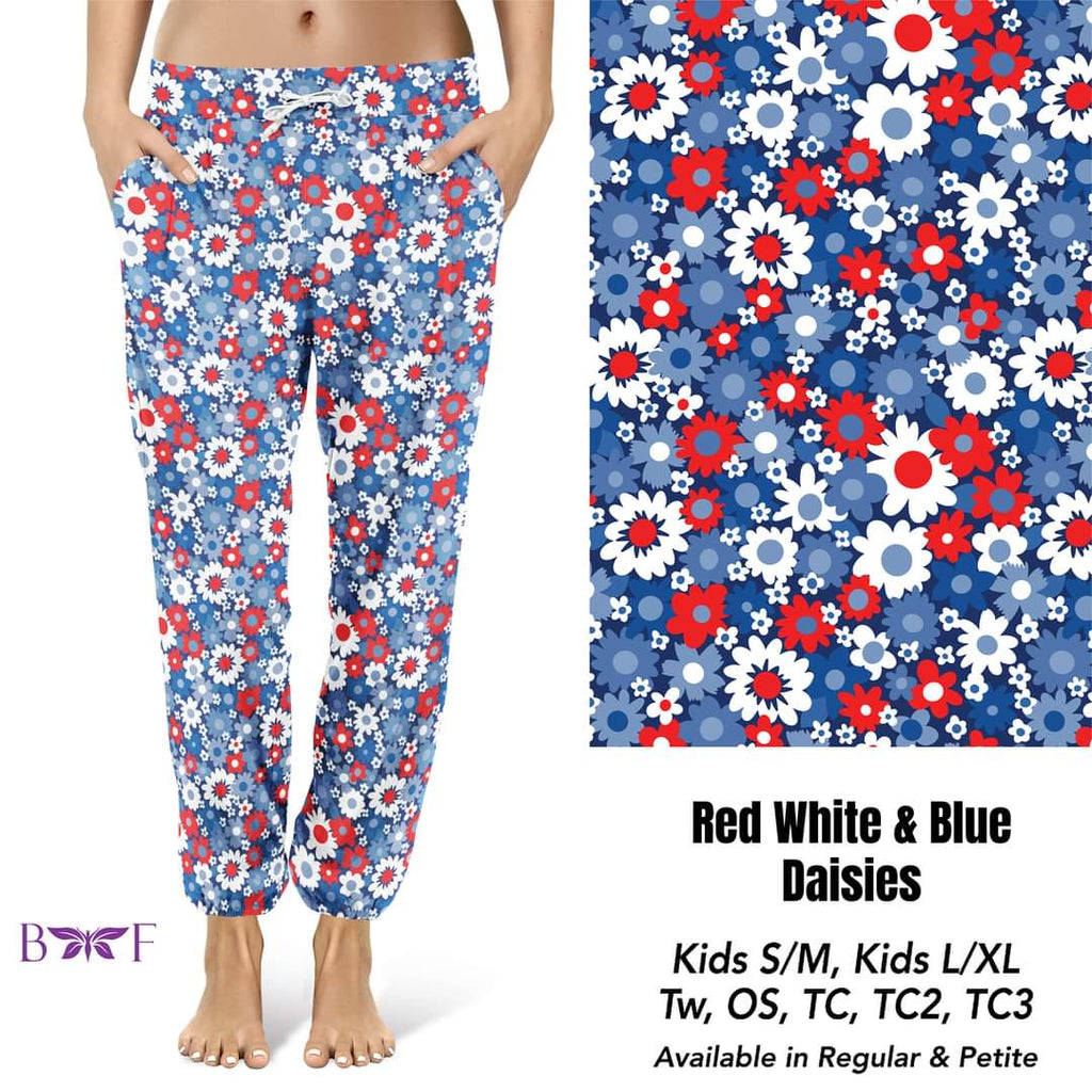Red White and Blue Daisies Capris and skorts with pockets