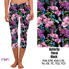 Load image into Gallery viewer, Hummingbird Floral Black leggings, capris, and shorts
