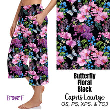 Load image into Gallery viewer, Hummingbird Floral Black leggings, capris, and shorts
