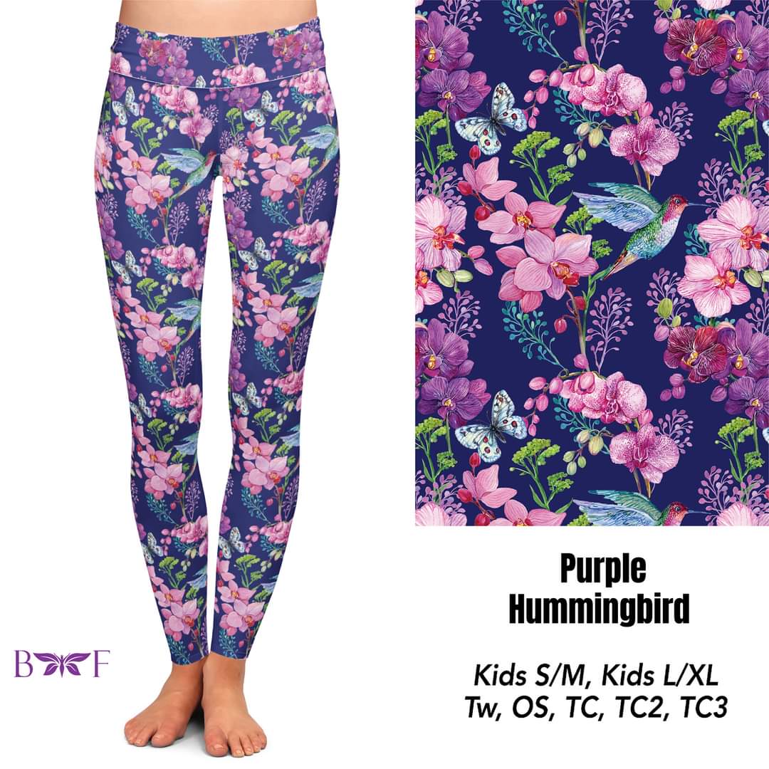 Purple Hummingbird skorts, capris and shorts with pockets