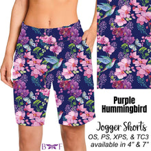 Load image into Gallery viewer, Purple Hummingbird Capris, Capri Lounge Pants, and Shorts
