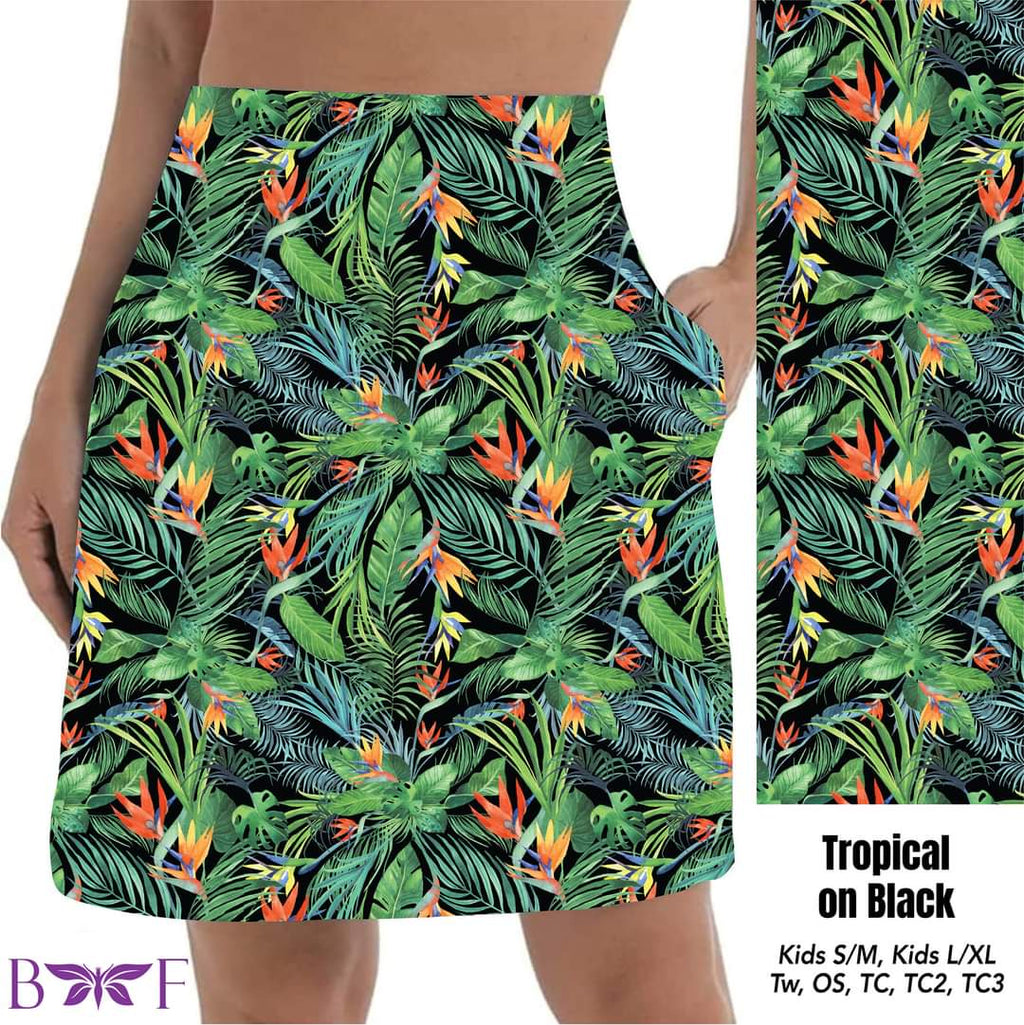 Tropical On Black capris and Skorts with pockets