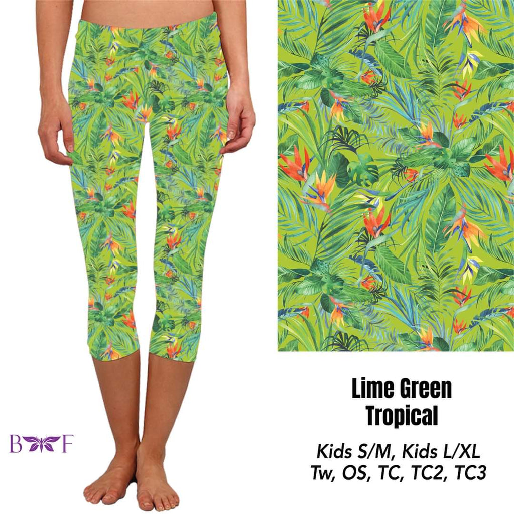 Lime Green Tropical capris, skorts,  and biker shorts with pockets