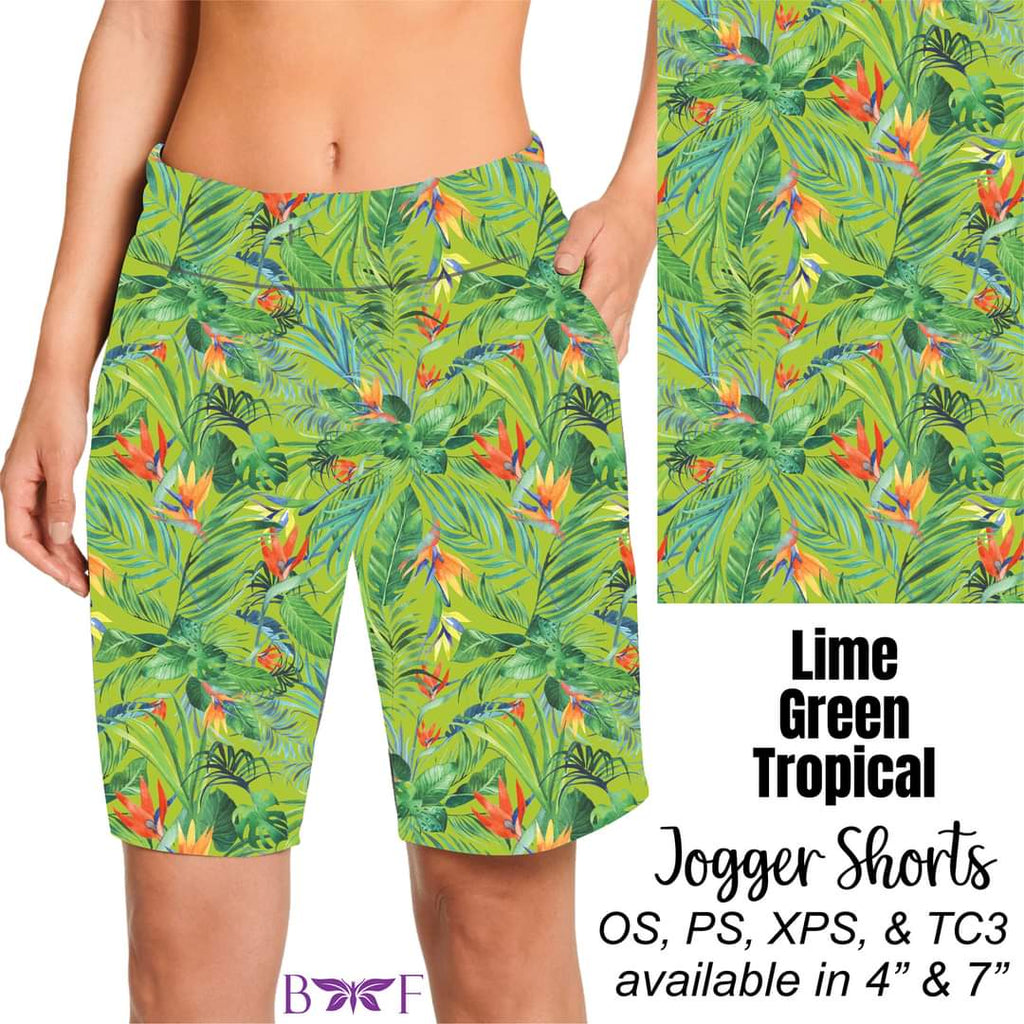 Lime Green Tropical capris, skorts,  and biker shorts with pockets
