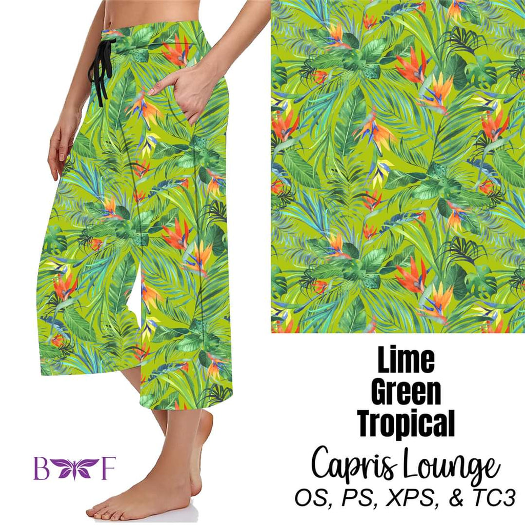 Lime Green Tropical capris, skorts,  and biker shorts with pockets