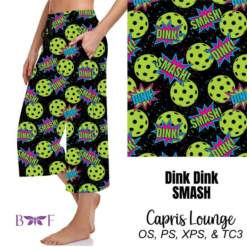 Pickleball Dink Dink Smash capris, skorts and biker shorts with pockets