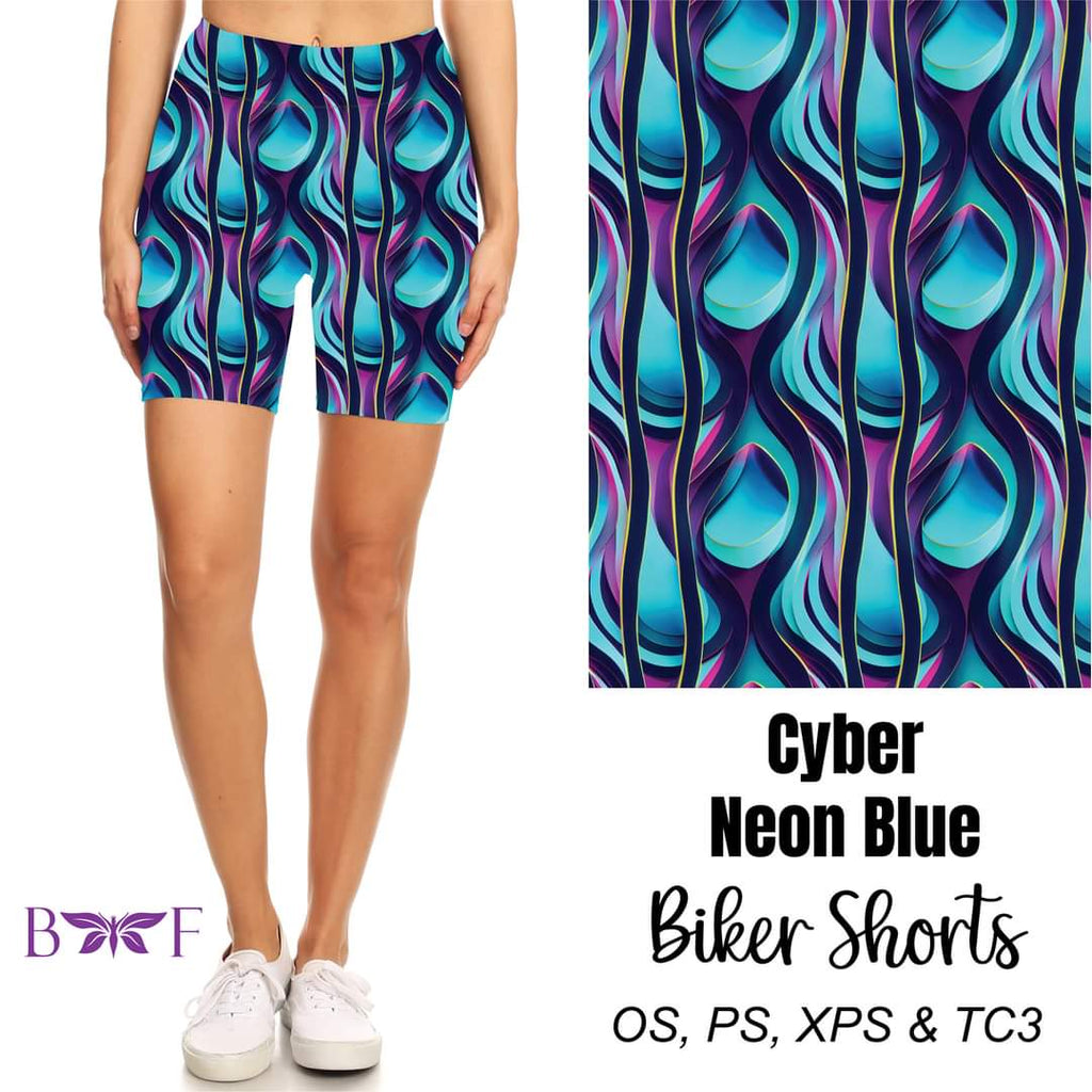 Cyber Neon Blue biker shorts and skorts with pockets