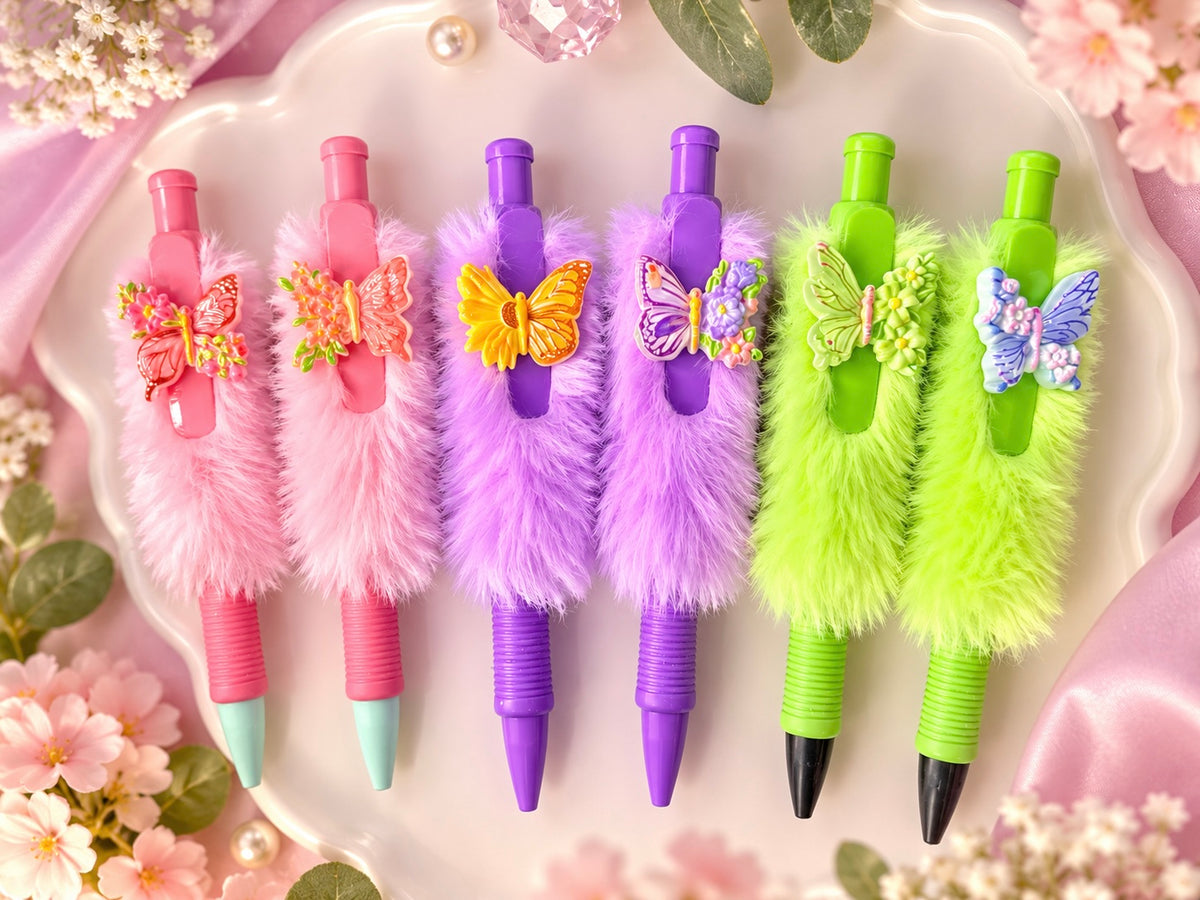 Fuzzy Butterfly Pens | Cute Fluffy Pens for Journaling, School, Gifts & Party Favors