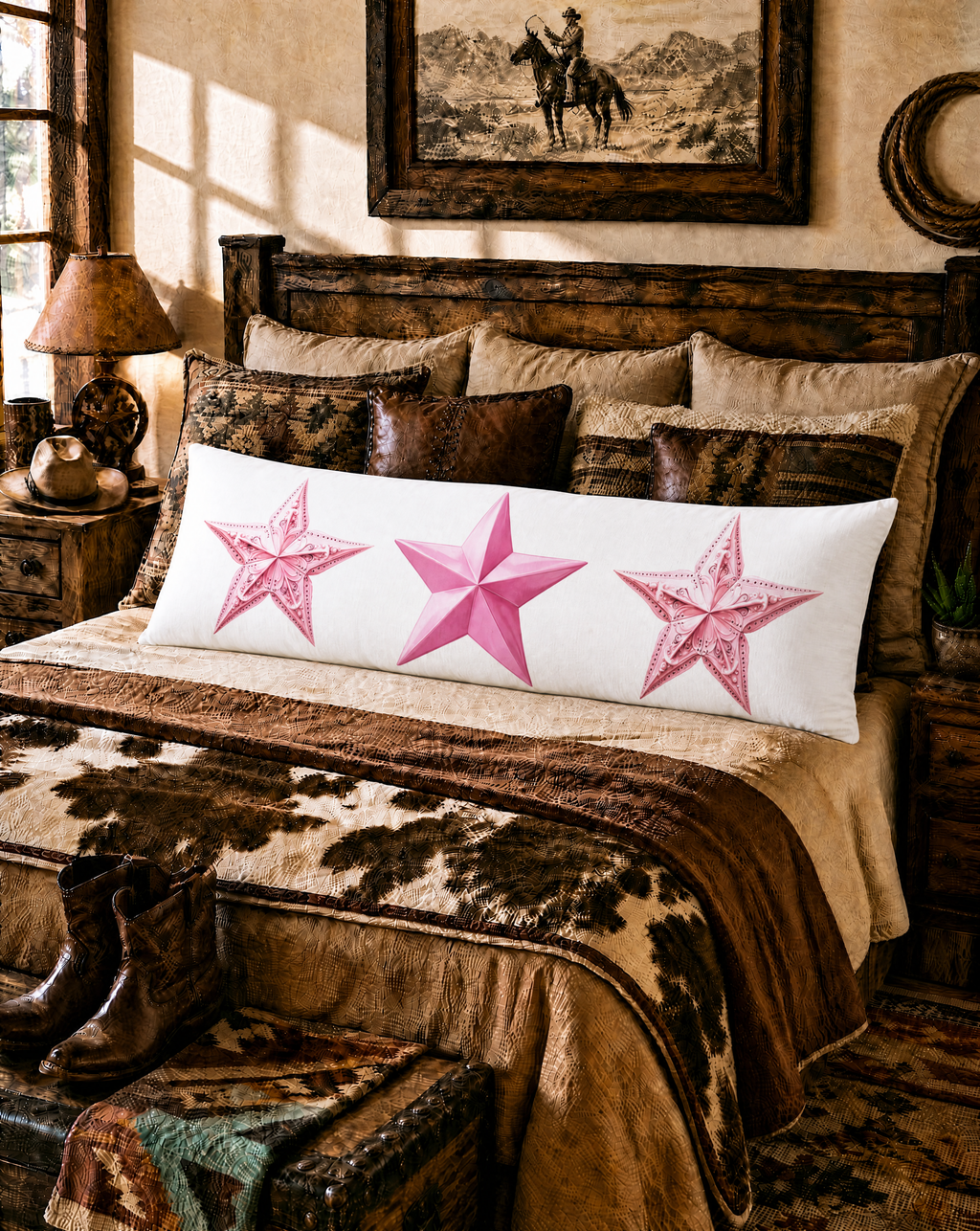Baha Ranch Pink Cowgirl Stars Body Pillow Cover Made in America Pillow Case