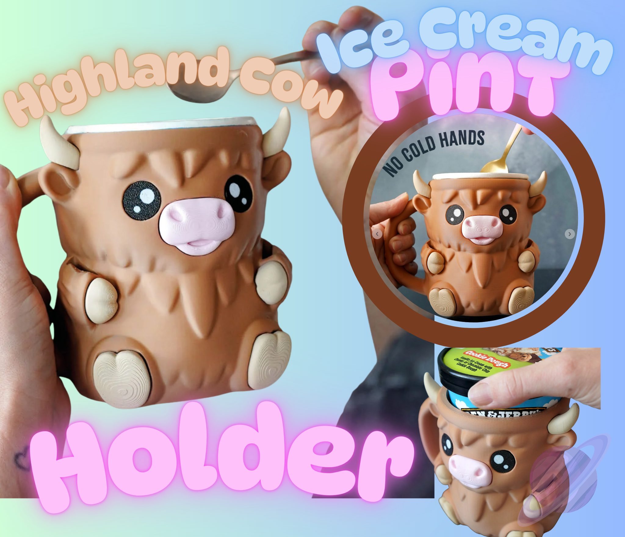 HIGHLAND COW- 3D PRINTED ICE CREAM PINT HOLDER