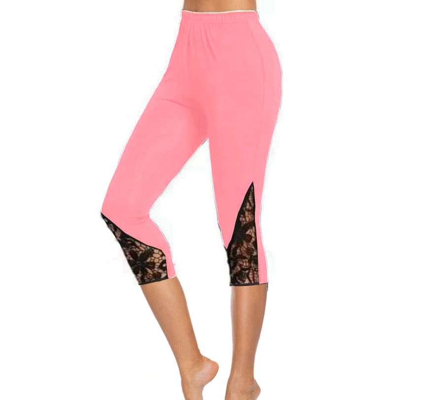 LIGHT PINK CAPRIS WITH POCKETS AND LACE DETAIL