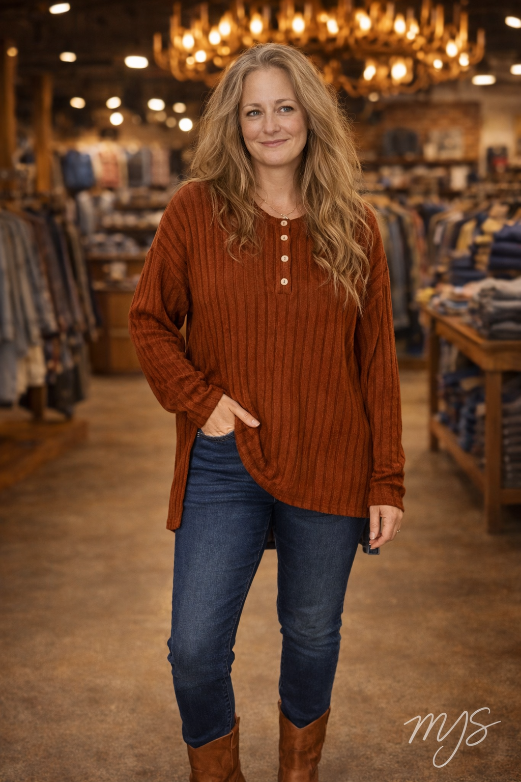 BASIC BAE RIBBED HALF BUTTON LONG SLEEVE HIGH/LOW TSHIRT - AS SEEN ON LIVE!! Long Sleeve Top