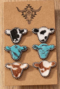 COW HEAD COW PRINT AND TURQUOISE EARRINGS