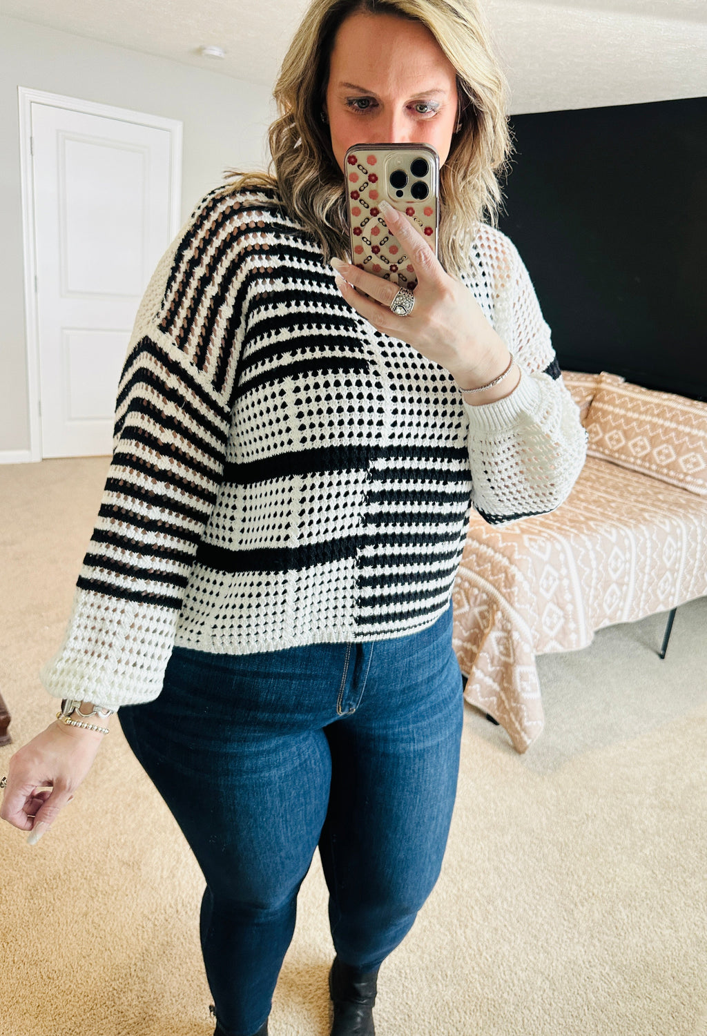 Black and White Stripe Knit  Plus Size Sweater